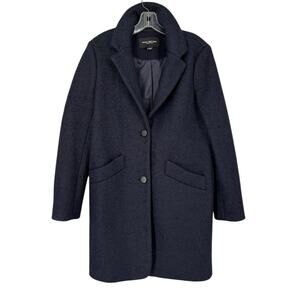 Marc New York Textured  Boucle Wool Blend Coat Two Button Navy Blue Size 8 Women